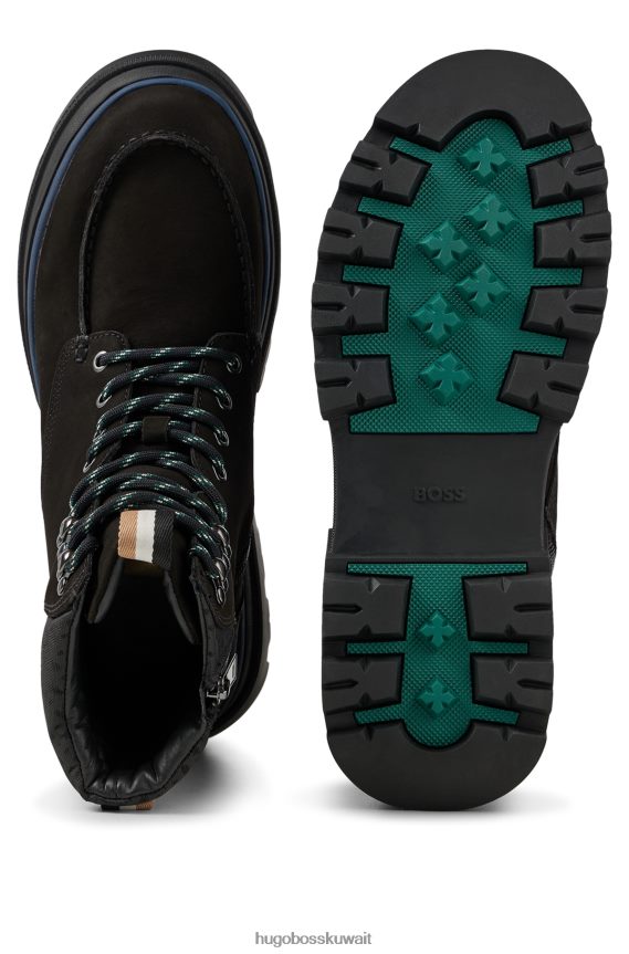 4TFNJN4857 أسود Hugo Boss حذاء من جلد نوبوك مع زخرفة بحروف هوغو باللون الأسود