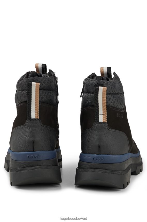 4TFNJN4857 أسود Hugo Boss حذاء من جلد نوبوك مع زخرفة بحروف هوغو باللون الأسود