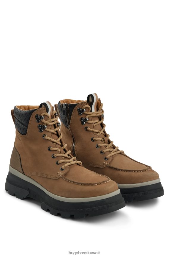 4TFNJN4858 بني Hugo Boss حذاء بني من جلد نوبوك من هوغو مع زخرفة بحروف كبيرة