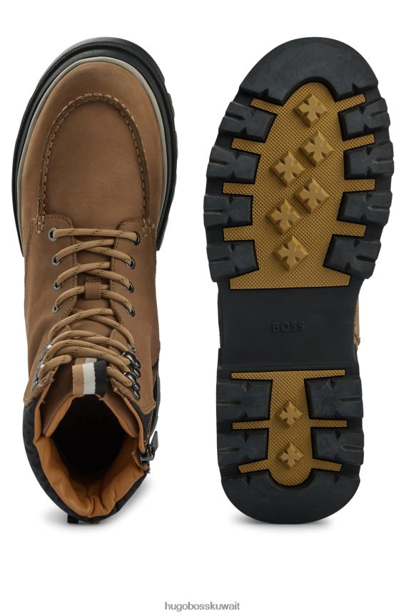 4TFNJN4858 بني Hugo Boss حذاء بني من جلد نوبوك من هوغو مع زخرفة بحروف كبيرة