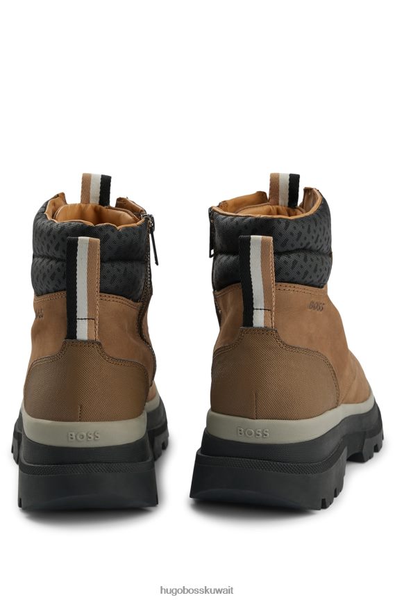 4TFNJN4858 بني Hugo Boss حذاء بني من جلد نوبوك من هوغو مع زخرفة بحروف كبيرة