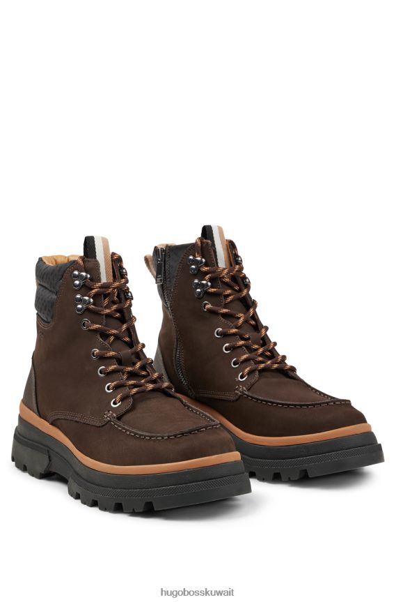 4TFNJN4859 بني غامق Hugo Boss حذاء هوغو مصنوع من جلد نوبوك باللون البني الداكن مع زخرفة بحروف كبيرة