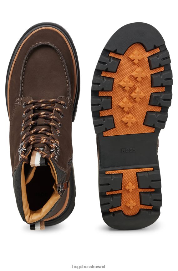 4TFNJN4859 بني غامق Hugo Boss حذاء هوغو مصنوع من جلد نوبوك باللون البني الداكن مع زخرفة بحروف كبيرة