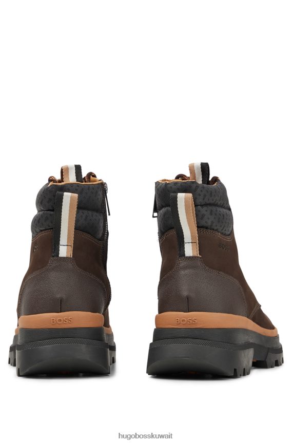 4TFNJN4859 بني غامق Hugo Boss حذاء هوغو مصنوع من جلد نوبوك باللون البني الداكن مع زخرفة بحروف كبيرة