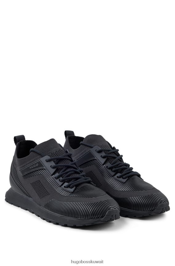 4TFNJN4860 أسود Hugo Boss حذاء رياضي ذو جورب يحمل علامة Hugo مع جزء علوي من Repreve باللون الأسود