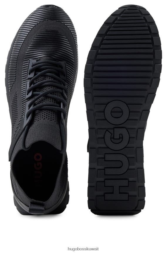 4TFNJN4860 أسود Hugo Boss حذاء رياضي ذو جورب يحمل علامة Hugo مع جزء علوي من Repreve باللون الأسود