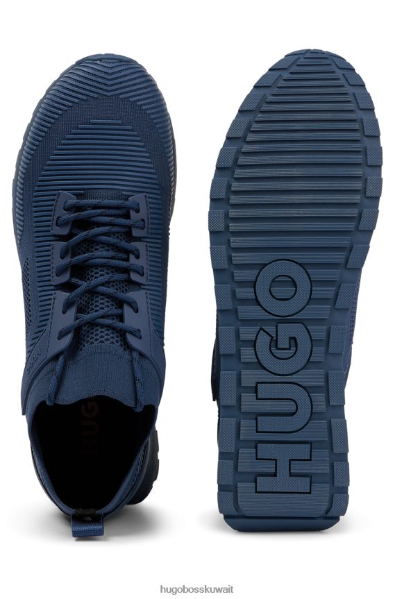 4TFNJN4861 أزرق Hugo Boss حذاء رياضي ذو علامة تجارية مع جزء علوي من اللون الأزرق هوغو