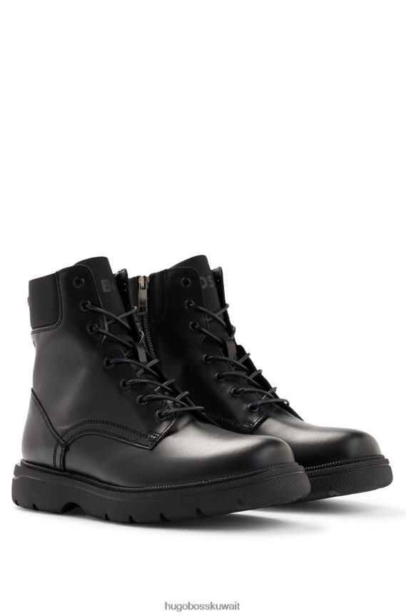 4TFNJN4864 أسود Hugo Boss حذاء نصف بوت من الجلد باللون الأسود مع تفاصيل الشعار