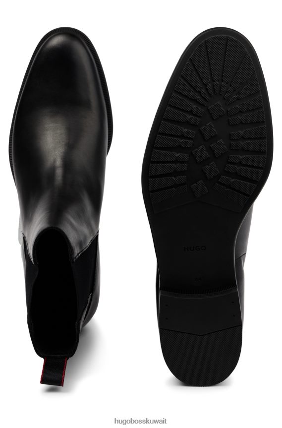 4TFNJN4865 أسود Hugo Boss حذاء تشيلسي من الجلد المصقول باللون الأسود مع تفاصيل الشعار