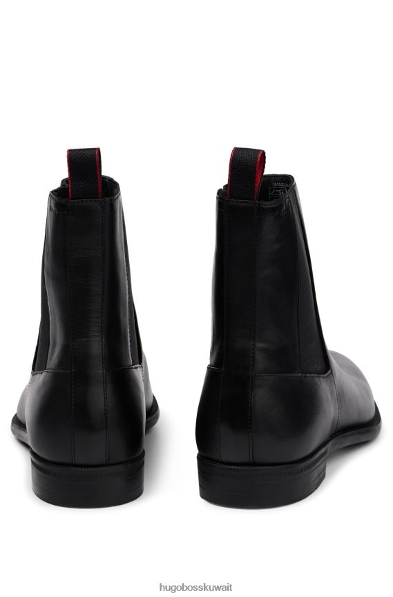 4TFNJN4865 أسود Hugo Boss حذاء تشيلسي من الجلد المصقول باللون الأسود مع تفاصيل الشعار