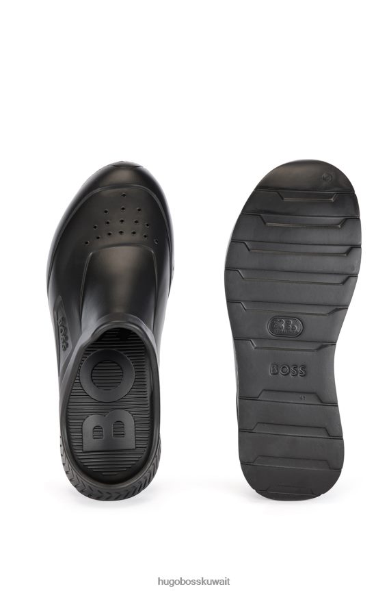 4TFNJN4866 أسود Hugo Boss صندل مطاطي سهل الارتداء مع شعار Emed Hugo