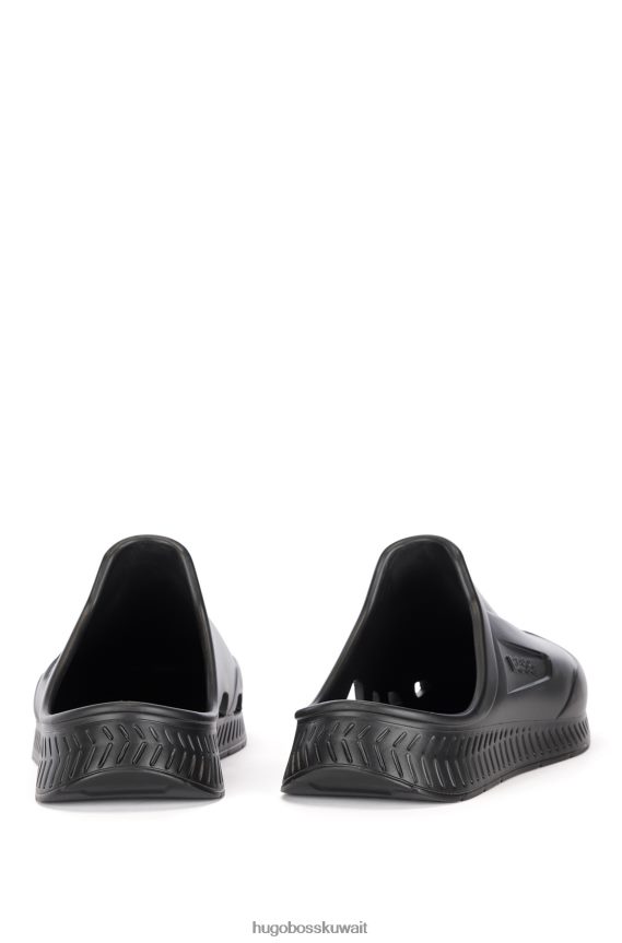4TFNJN4866 أسود Hugo Boss صندل مطاطي سهل الارتداء مع شعار Emed Hugo