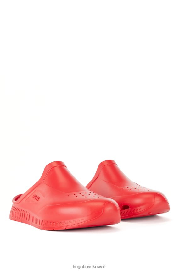 4TFNJN4870 أحمر Hugo Boss صندل هوغو مطاطي سهل الارتداء مع شعار Emed