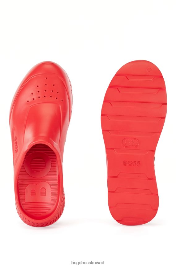 4TFNJN4870 أحمر Hugo Boss صندل هوغو مطاطي سهل الارتداء مع شعار Emed