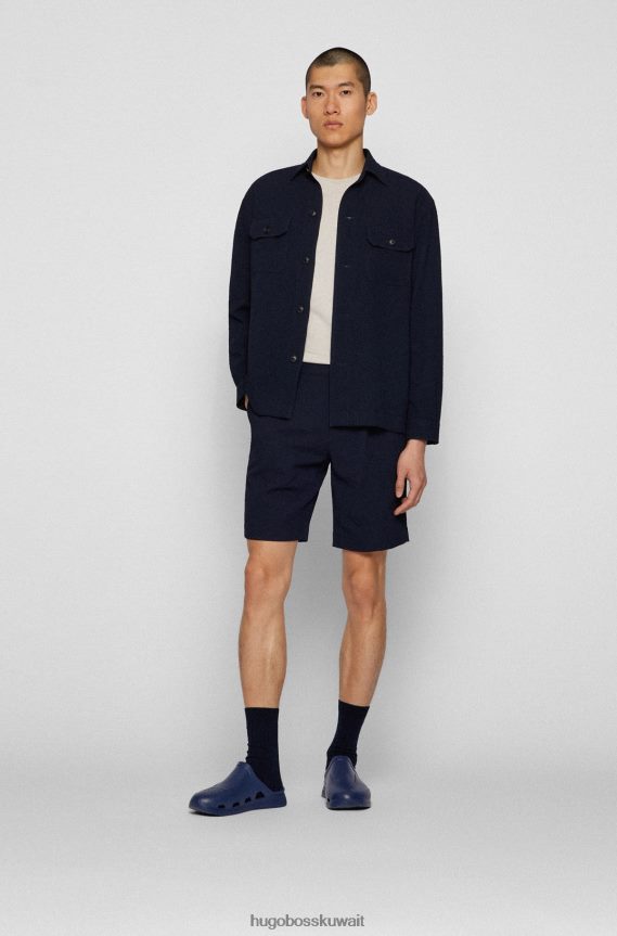 4TFNJN4872 أزرق غامق Hugo Boss صندل مطاطي سهل الارتداء مع شعار emed