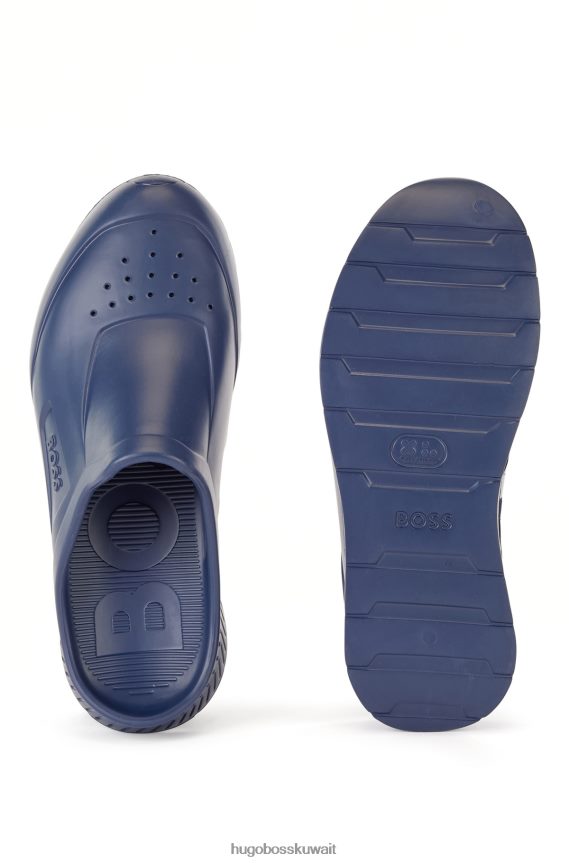 4TFNJN4872 أزرق غامق Hugo Boss صندل مطاطي سهل الارتداء مع شعار emed