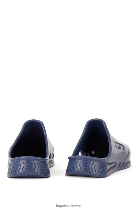 4TFNJN4872 أزرق غامق Hugo Boss صندل مطاطي سهل الارتداء مع شعار emed