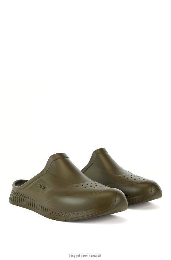4TFNJN4874 أخضر غامق Hugo Boss صندل مطاطي سهل الارتداء مع شعار Emed