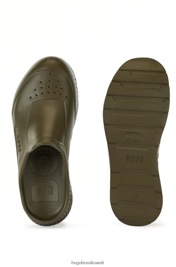 4TFNJN4874 أخضر غامق Hugo Boss صندل مطاطي سهل الارتداء مع شعار Emed