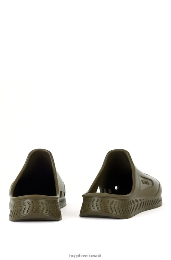 4TFNJN4874 أخضر غامق Hugo Boss صندل مطاطي سهل الارتداء مع شعار Emed
