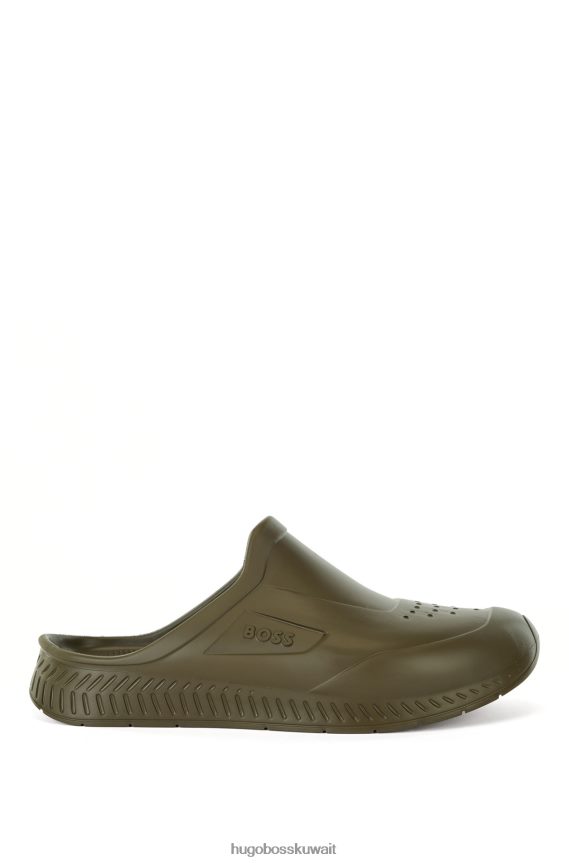 4TFNJN4874 أخضر غامق Hugo Boss صندل مطاطي سهل الارتداء مع شعار Emed