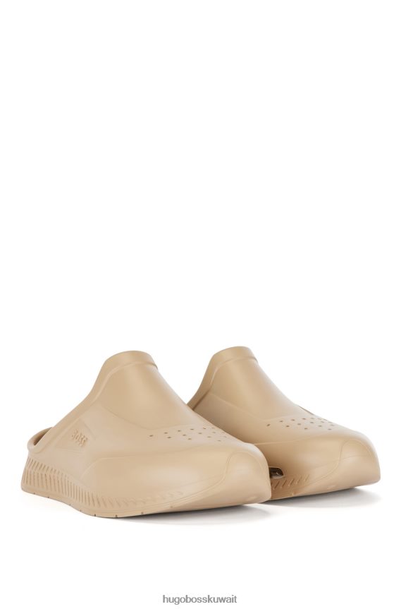 4TFNJN4875 البيج الفاتح Hugo Boss صندل مطاطي سهل الارتداء مع شعار Emed