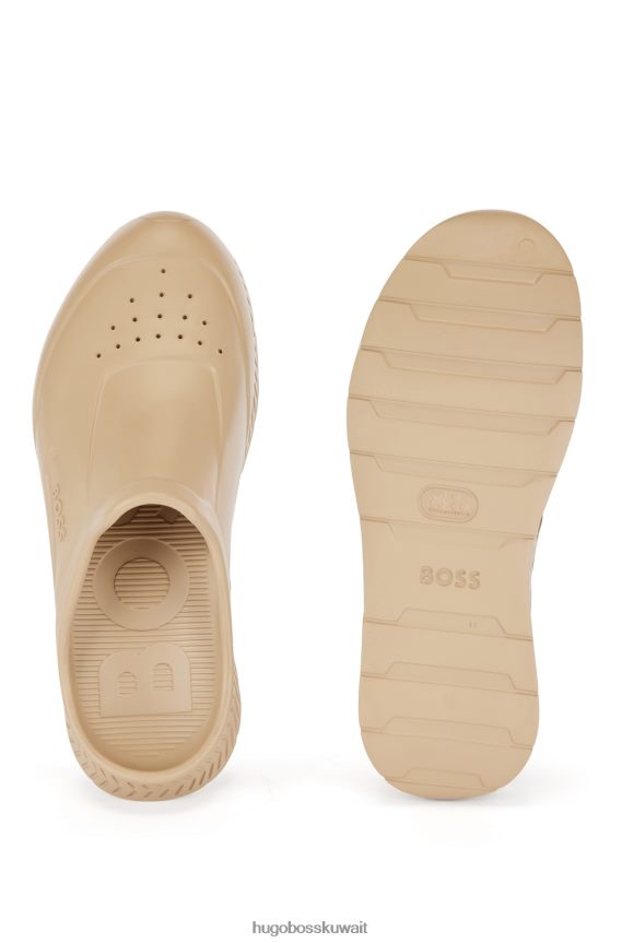4TFNJN4875 البيج الفاتح Hugo Boss صندل مطاطي سهل الارتداء مع شعار Emed