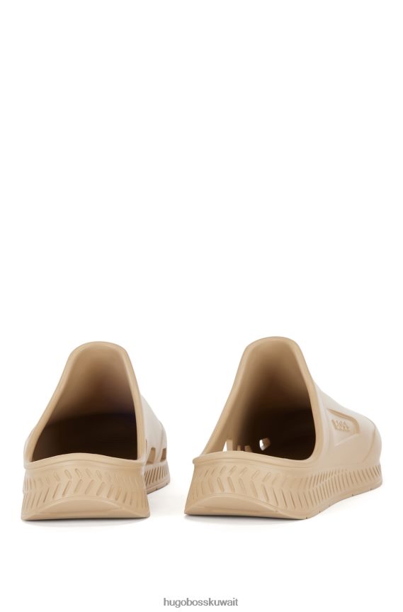 4TFNJN4875 البيج الفاتح Hugo Boss صندل مطاطي سهل الارتداء مع شعار Emed