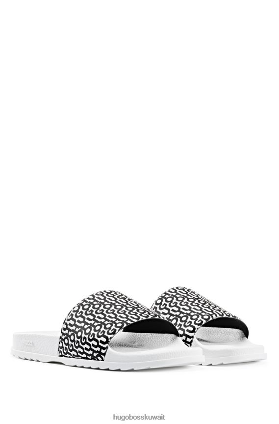 4TFNJN4881 أبيض Hugo Boss شرائح هوغو بيضاء الصنع إيطالية الصنع مع شعار مطبوع