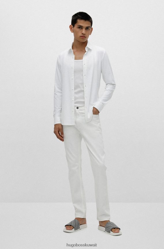 4TFNJN4881 أبيض Hugo Boss شرائح هوغو بيضاء الصنع إيطالية الصنع مع شعار مطبوع