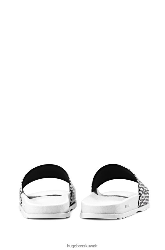 4TFNJN4881 أبيض Hugo Boss شرائح هوغو بيضاء الصنع إيطالية الصنع مع شعار مطبوع