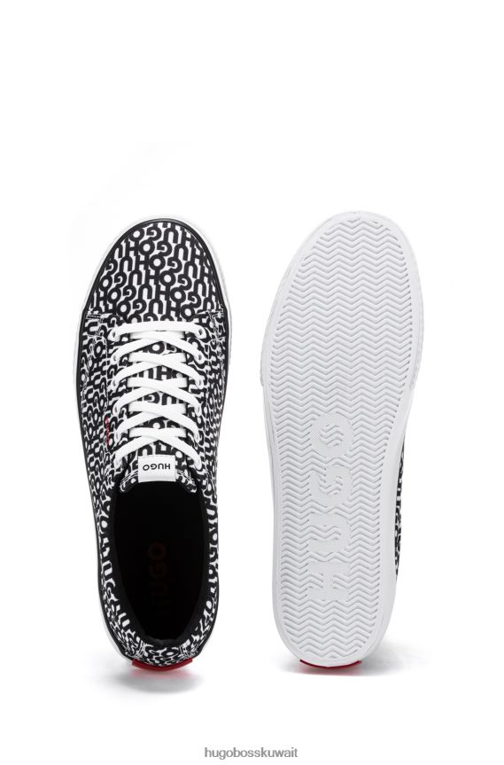 4TFNJN4883 منقوشة سوداء Hugo Boss حذاء رياضي بطبعة شعار Hugo مع علامة حمراء منقوشة باللون الأسود