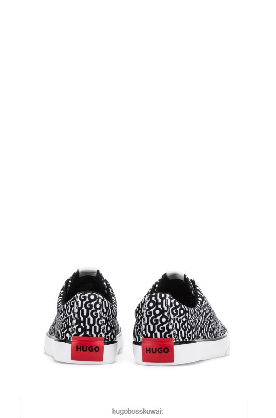 4TFNJN4883 منقوشة سوداء Hugo Boss حذاء رياضي بطبعة شعار Hugo مع علامة حمراء منقوشة باللون الأسود