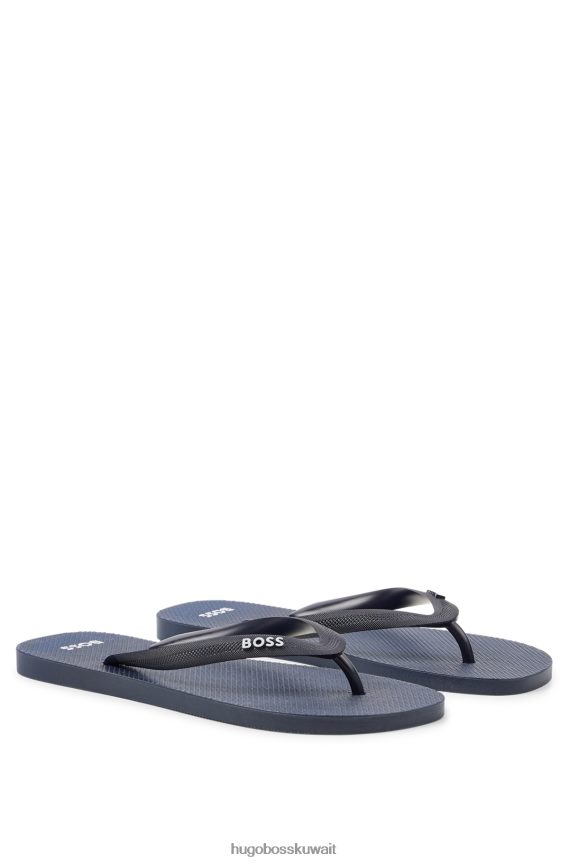 4TFNJN4886 أزرق غامق Hugo Boss شبشب ذو علامة تجارية مع أشرطة منظمة باللون الأزرق الداكن