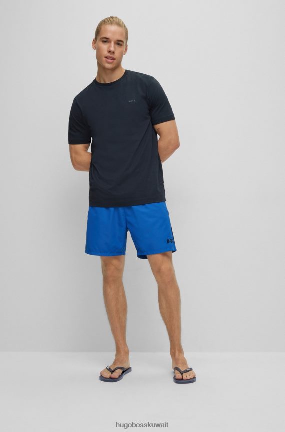 4TFNJN4886 أزرق غامق Hugo Boss شبشب ذو علامة تجارية مع أشرطة منظمة باللون الأزرق الداكن