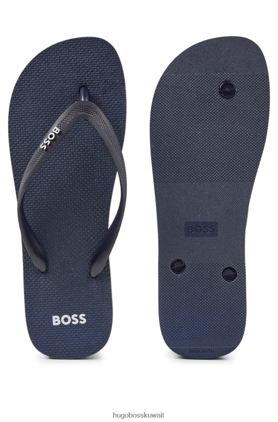 4TFNJN4886 أزرق غامق Hugo Boss شبشب ذو علامة تجارية مع أشرطة منظمة باللون الأزرق الداكن