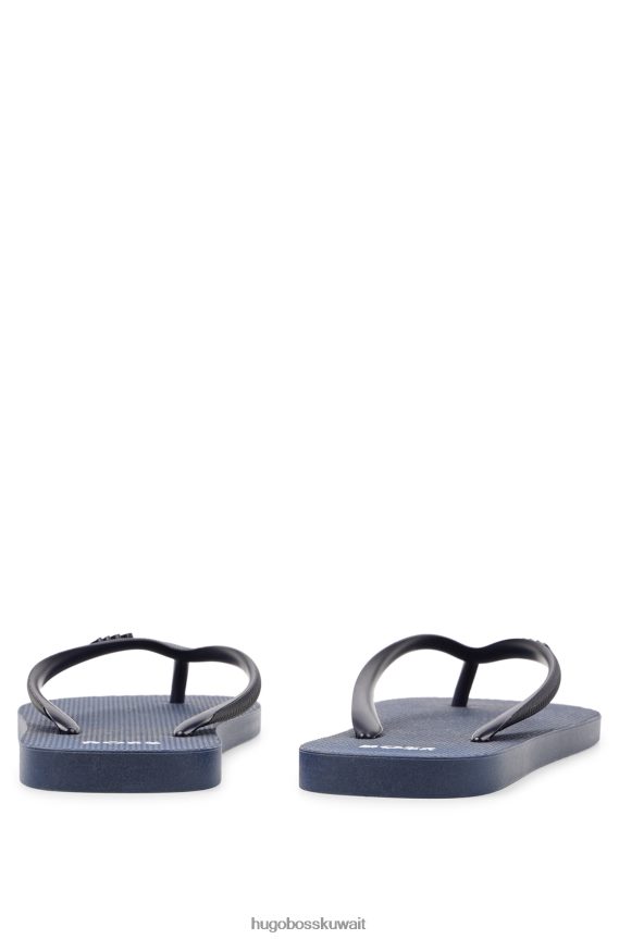 4TFNJN4886 أزرق غامق Hugo Boss شبشب ذو علامة تجارية مع أشرطة منظمة باللون الأزرق الداكن