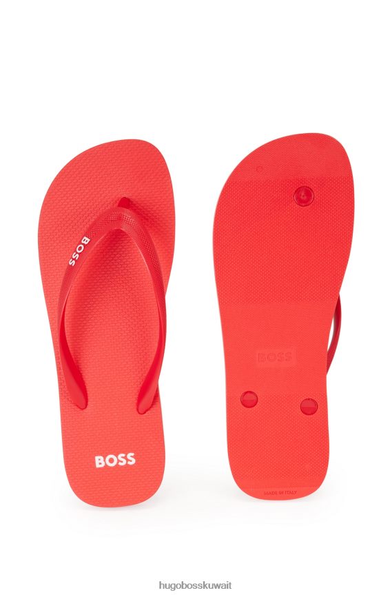 4TFNJN4887 أحمر Hugo Boss شبشب أحمر يحمل علامة هوغو التجارية مع أشرطة منظمة
