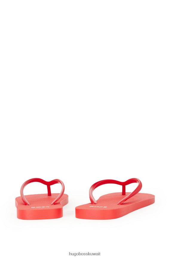 4TFNJN4887 أحمر Hugo Boss شبشب أحمر يحمل علامة هوغو التجارية مع أشرطة منظمة