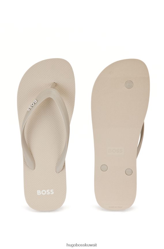 4TFNJN4889 البيج الفاتح Hugo Boss شبشب ذو علامة تجارية Hugo مع أشرطة منظمة باللون البيج الفاتح