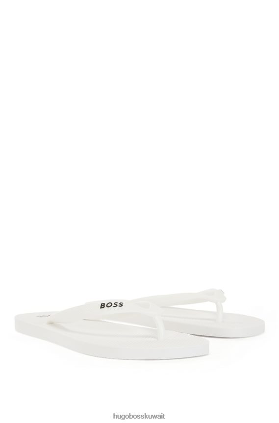 4TFNJN4890 أبيض Hugo Boss شبشب ذو علامة تجارية مع أحزمة منظمة باللون الأبيض