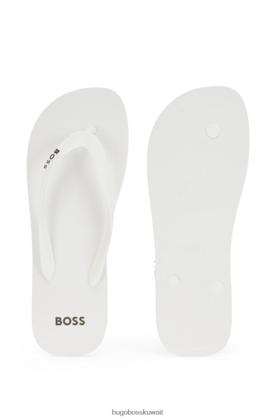 4TFNJN4890 أبيض Hugo Boss شبشب ذو علامة تجارية مع أحزمة منظمة باللون الأبيض