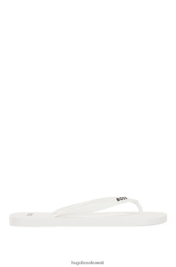 4TFNJN4890 أبيض Hugo Boss شبشب ذو علامة تجارية مع أحزمة منظمة باللون الأبيض