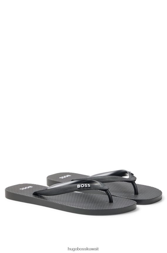 4TFNJN4891 أسود Hugo Boss شبشب ذو علامة تجارية سوداء مع أشرطة منظمة من هوغو