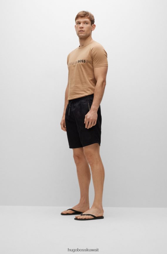 4TFNJN4891 أسود Hugo Boss شبشب ذو علامة تجارية سوداء مع أشرطة منظمة من هوغو