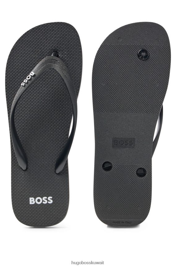 4TFNJN4891 أسود Hugo Boss شبشب ذو علامة تجارية سوداء مع أشرطة منظمة من هوغو