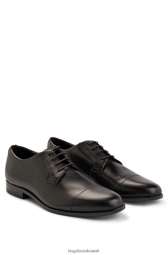 4TFNJN4892 أسود Hugo Boss حذاء ديربي من الجلد المصقول مع تفاصيل مقدمة الحذاء باللون الأسود