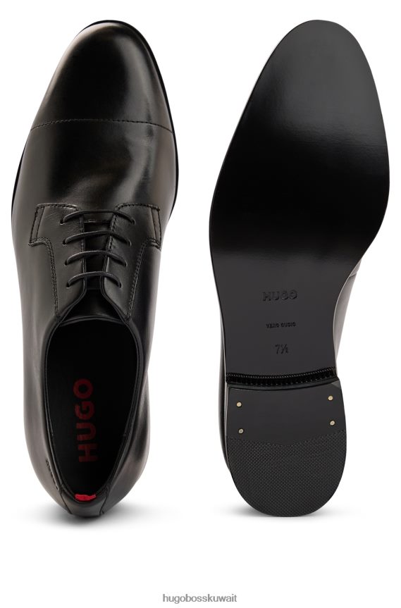 4TFNJN4892 أسود Hugo Boss حذاء ديربي من الجلد المصقول مع تفاصيل مقدمة الحذاء باللون الأسود