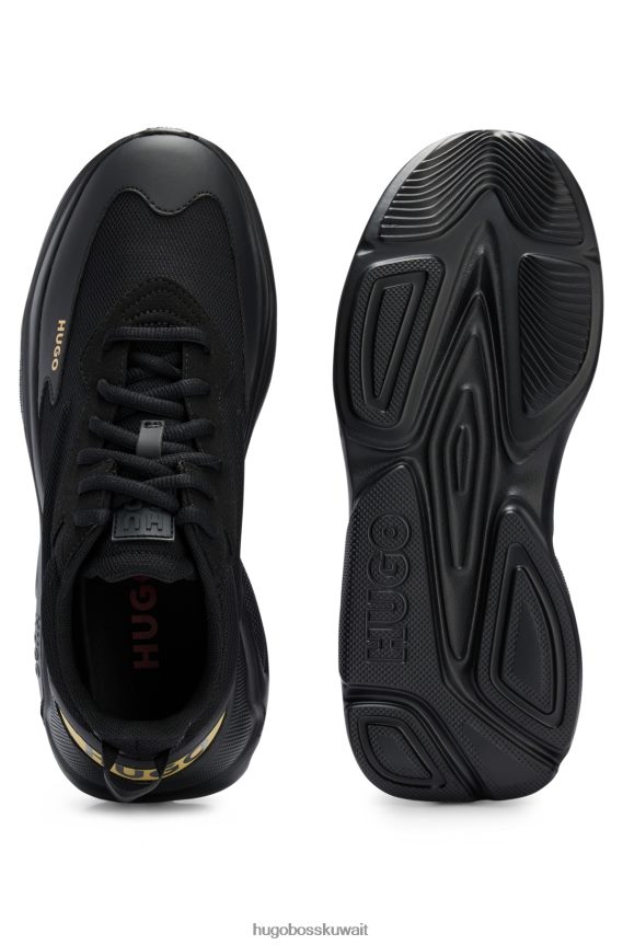4TFNJN4897 أسود Hugo Boss حذاء رياضي مستوحى من الجري مصنوع من مواد مختلطة مع تفاصيل الشعار باللون الأسود