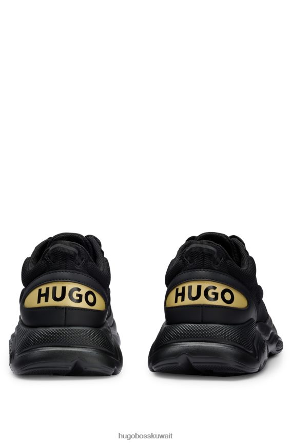 4TFNJN4897 أسود Hugo Boss حذاء رياضي مستوحى من الجري مصنوع من مواد مختلطة مع تفاصيل الشعار باللون الأسود